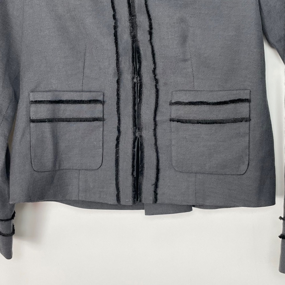 Rebecca Taylor Women's Gray Ruffle Edwardian Boss Babe Office Blazer Size 2 - Picture 2 of 12